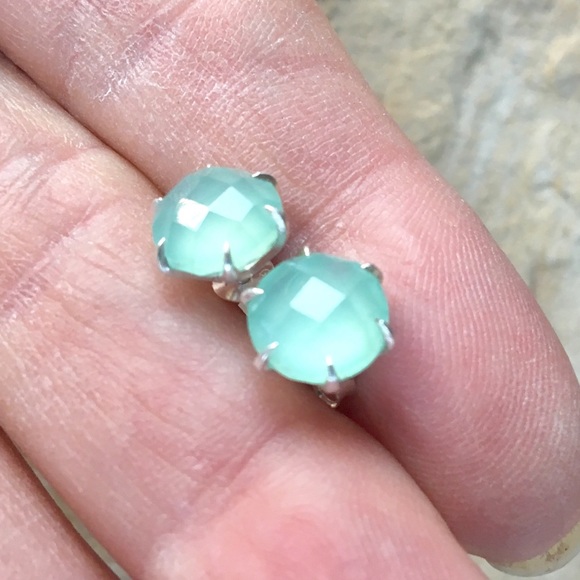 LAST PAIR! Aqua chalcedony studs - Picture 2 of 3